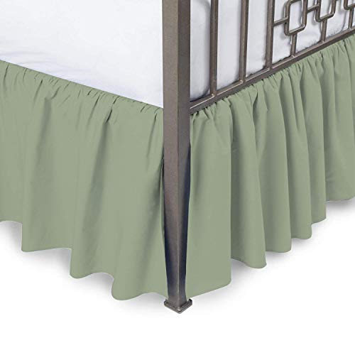 Dust Ruffle Bed Skirt - Queen Size (60" X 80") Inch, 100% Egyptian Cotton 18" Inch Drop Length 800 Thread Count Wrinkle And Fade Resistant Ruffle Bed Skirt, Sage Solid #TOP2