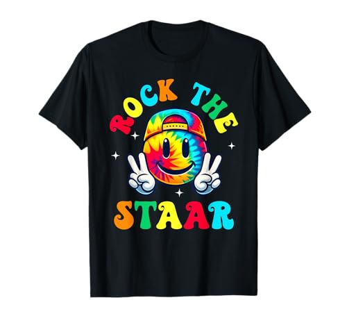 Rock The Staar Test Testing Day Smile Face Groovy Teacher T-Shirt