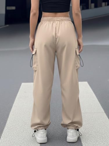 Image of GRECIILOOKS Women's Cargo Pants|Trousers |High Waist Cotton Trouser |Flared Parachute Pants with Side Pockets | Cargo Pant|Elegant for College & Events