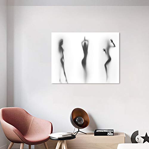 Yatsen Bridge Bathroom Wall Art Decor Canvas Print Modern Abstract Picture Poster Artwork Black And White Hazy Silhouette Painting For Home Decoration Stretched Framed Ready To Hang- 24" W X 18" H #TOP1