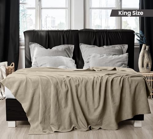 Image of Utopia Bedding 100% Cotton Thermal Blanket Khaki King Size Soft, Lightweight, Breathable, Cozy Spring and Summer Blankets for Bed, Home Room Decor Gifts for Women and Men (90x108 Inches)