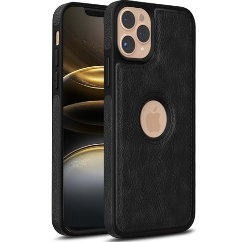 Image of Leather Case for Apple iPhone 12 Pro Max Premium Protective Stylish Slim Cover with Shockproof Raised Edges Black
