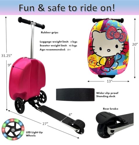 Fast Forward Kid’s Licensed 18" Ride-On Suitcase Scooter - Lightweight Carry-On Foldable Scooter Luggage 6
