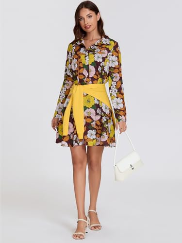 Image of Women's Retro Floral Callahan Shirt Dress Casual Button Down Loose Fit Beach Mini Dresses