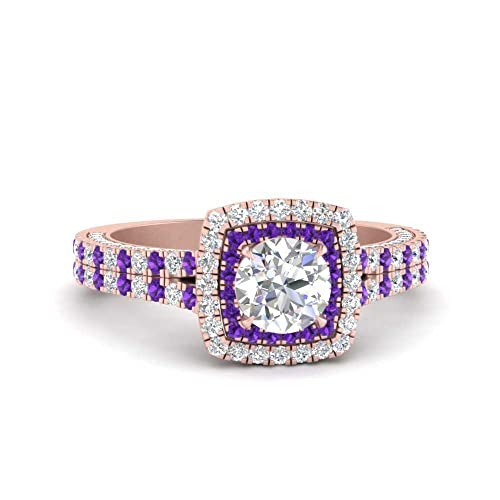 Image of 55Carat Choose Your Gemstone Double Band Square Halo Diamond CZ Ring 18K Rose Gold Plated Round Shape Halo Engagement Rings Everyday Jewelry Wedding Jewelry Handmade Gifts for Wife US Size 4 to 12