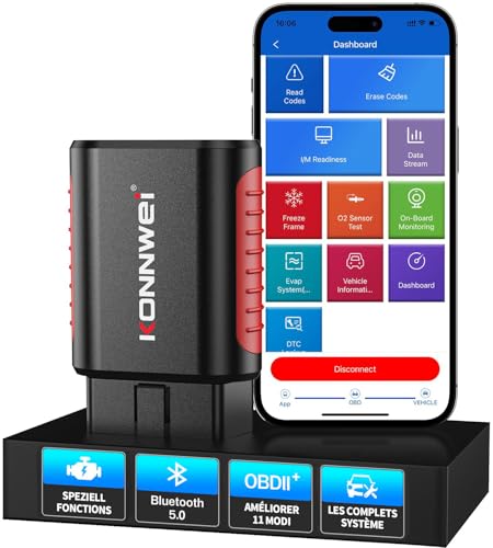 KONNWEI KDIAG OBD2 Bluetooth Diagnosegerät für KFZ, Kabelloses Diagnosetool & Fehlercodeleser für alle OBD2/EOBD Fahrzeuge, DTC-Definition,Kompatibel mit iOS/Android, Bluetooth 5.0 Vollsystem-Scanner