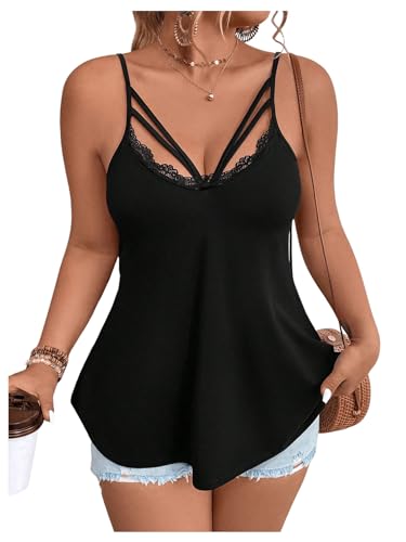 SOLY HUX Women's Plus Size Tops Sexy Lace Going Out Cami Tops Cut