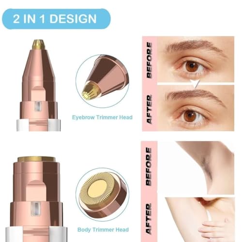Image of VERTIS 2-in-1 Eyebrow Trimmer for Women - Facial Hair Remover Machine For Women - Face,Upper Lips,Cheek, Chin and Nose Hair Remover, USB RECHARGEABLE Epilator With Light (White)