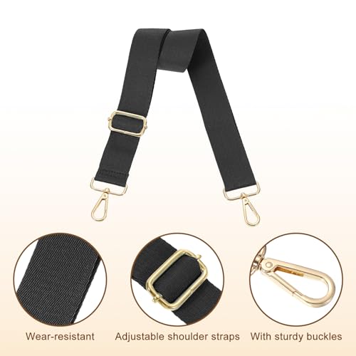 Image of uxcell Wide Shoulder Strap, 3.8cm Adjustable Purse Strap Replacement Crossbody Strap for Shoulder Bag Handbag, Black, Light Gold Pull Core Buckle