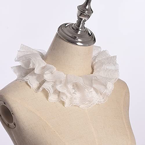 Vintage Lace Ruffled Multi-layer Detachable Collar Victorian Edwardian White Costume Neck Collar Unisex3