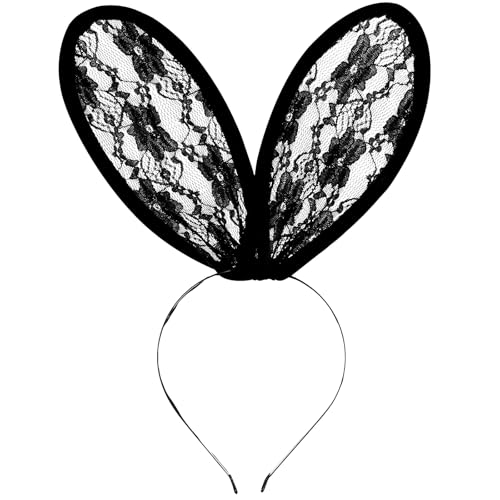 TODDER Black Lace Bunny Ears Headband for Women Lace Sexy Rabbit Ear Hair Band for Easter Halloween Christmas Party Cosplay Costume Accessory