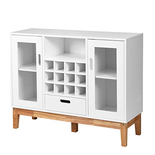 Petsite White Sideboard Buffet Storage Cabinet With Removable Wine Rack, Glass Doors, Open Shelf & Drawer, Wood Accent Console Table For Living Room, Entryway #TOP15