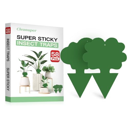 58 Pack Flying Insect Traps for Plants – Green Sticky Traps for Fungus Gnats, Flies & Flying Bugs, Indoor Outdoor Flying Bug Catcher for Pots, Garden & Kitchen, Non-Toxic, Odorless, Kid & Pet Safe