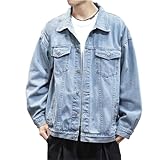 Generisch Camisa casual de mezclilla de manga larga para hombre o invierno con un solo botón, azul, 3XL