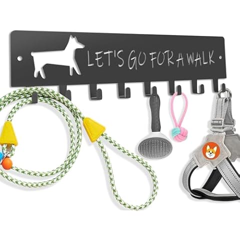 Dog Leash Holder for Wall Adhesive, 8 Hooks Dog Outdoor Stuffs Storager Rack Wall Mounted for Pet Accessories, Decorative Dog Leash Organizer for Wall, Doorway Dog Hooks for Wall, Gifts for Dog Lovers Cover