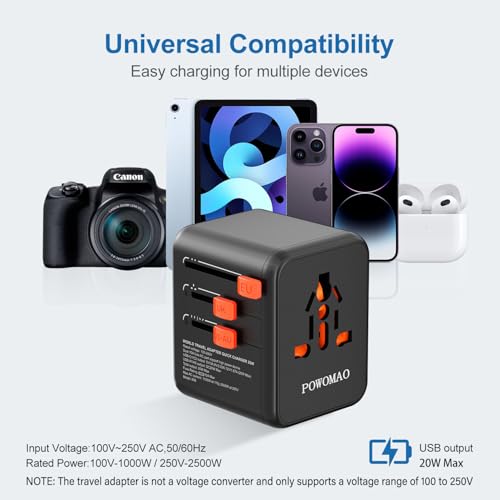 Universal Travel Adapter Worldwide with 2 USB C and 2 USB A Ports,Travel Plug UK to World with Dual 10A Fuses,20W All In One International Travel Adapter for EU USA UK AU Thailand,Japan,Asia - Image 6