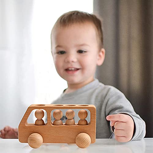 4 Wooden Figures In The Bus - Peg Dolls Unfinished Wooden Peg People Cars Wooden Figures Shape Preschool Learning Educational Toys Montessori Toys For Toddlers #TOP7