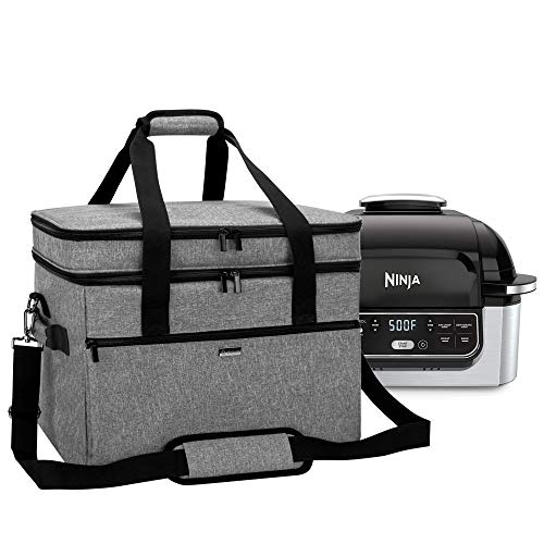 Yarwo Double Layers Carrying Bag Compatible with Ninja Foodi Grill, Travel Tote Bag with Pockets Compatible with Ninja Foodi 5-in-1 Indoor Grill and Kitchen Accessories, Gray (Bag Only)