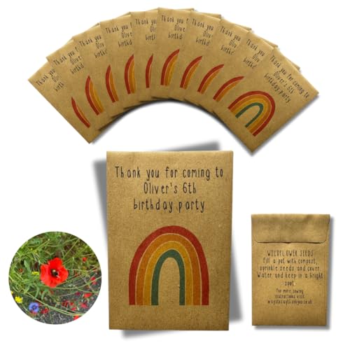 10 x Birthday Wildflower Seed Packets Envelopes - Eco Plastic Free Party Bag Fillers, Rainbow Personalised, Contains Seed, Prize, Childrens Party Present Goody Loot Swag Bag Filler