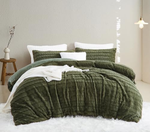 Lanqinglv Ropa de cama de felpa de 135 x 200 cm, pelo sintético verde, mullida, ropa de cama de invierno, cálida y acogedora, franela de forro polar, tacto de cachemira, funda nórdica con cremallera y