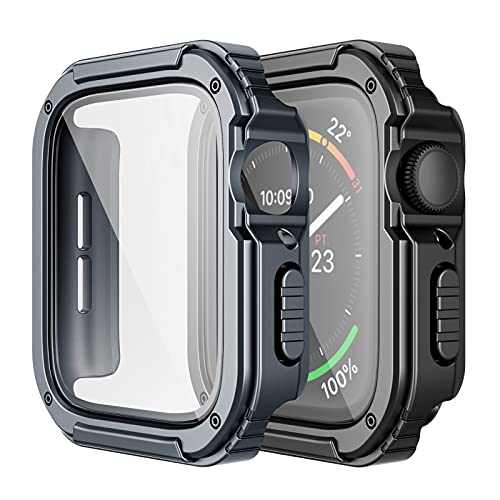 Adepoy 2 Pack Rugged Case Compatible for Apple Watch 38mm Series 3/2/1 with Tempered Glass Screen Protector, Military All Around Hard TPU Protective Cover Case Shockproof Bumper for iWatch Men 38mm