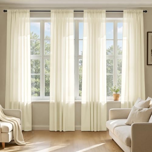 MIULEE Light Cream Sheer Curtains 90 Inches Long, 4 Panels