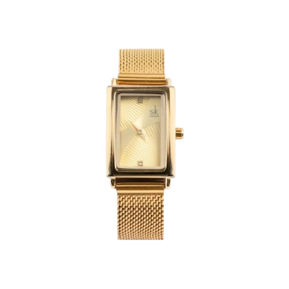 SK Shengke Analog Watch for Women, Water Resistant with Mesh Stainless steel Band - Gold