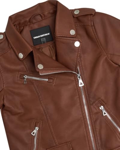 URBAN REPUBLIC Girls Leather Jacket - Faux Leather Full Zip Motorcycle Jacket - Girls Biker Outerwear Jackets (Sizes: 4-16)4