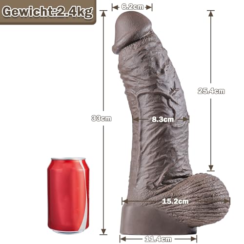 realistischer riesen dildo, 33 * 8.3cm silikon monster dildo bbc mit realistic adern bällen, dicke xxl dildo buttplug mit saugnapf schwanz sexspielzeug für erfahrene frauen männer paare analspiele