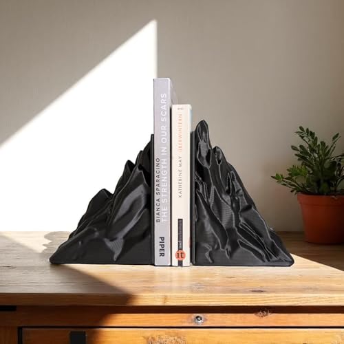 Image of Modern Mountain-Shaped Bookend Supports - Decorative Heavy-Duty Book Holder Pair (Set of 2) for Shelves, Study Table & Office Desk, Stylish Sculptural Book Organizer