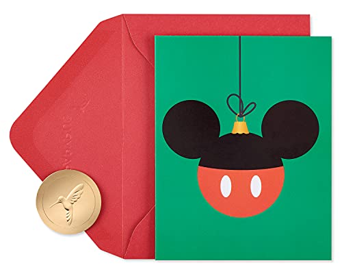 Papyrus Cartões de Natal da Disney embalados com envelopes, o mais feliz e alegre, enfeite do Mickey Mouse sem glitter (20 unidades)
