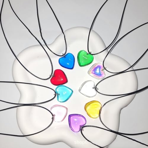 Dainty Colorful Glass Heart Shape Pendant Necklace Stainless Steel Link Rope Chian Love Heart Charms Pendant Necklace Y2K Trendy Jewelry Accessories for Women Jewelry2