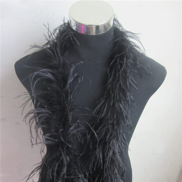 Falda de Boa de Plumas de Avestruz esponjosa de 20 Metros Disfraces Recorte para Traje de Fiesta Pluma de Avestruz Verde Manzana en Decoraciones de Boda-Negro,2 Metros