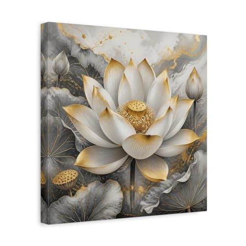 Impression sur toile fleur de lotus dorée avec châssis épais de 3cm