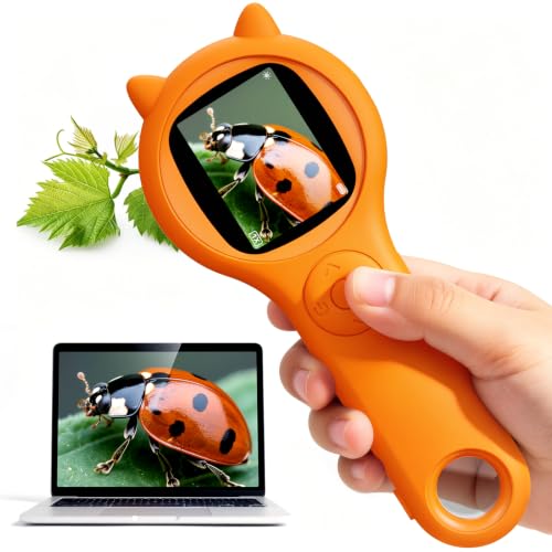 Image of Bug Exploration Microscope for Kids, 500X Handheld Digital Microscope with 2 inch IPS Screen, Backyard Adventure STEM Science Toy Age 5-12 (Orange)