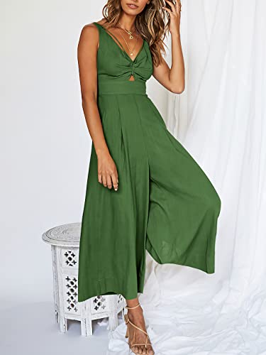 Anrabess Womens Summer V Neck Sleeveless Cut Out High Waist Smocked Shirred Back Summer Casual Wide Leg Jumpsuits A898-Caolv-M #TOP2