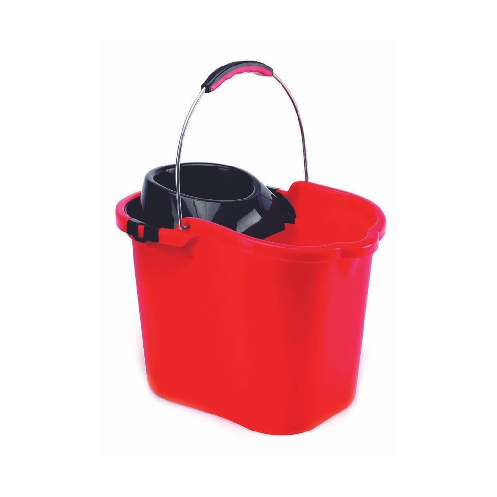 Suinga FREGONA Professional Robuster Eimer, oval, 16 Liter, mit Abtropffläche und anatomischem Griff, Rot