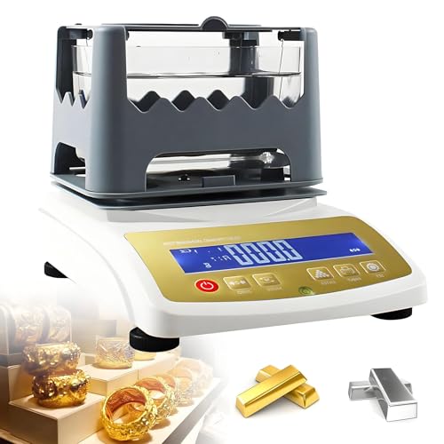 HuanEssentric Analizador Pureza Quilates Metales Preciosos,Medidor Densidad Oro,Comprobador Pureza Oro con Pantalla Digital para Joyeros Y Casas Empeño MDJ300K