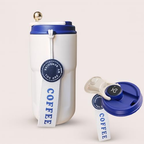 Image of YELONA Stainless Steel Insulated Vacuum Coffee Tumbler | Smart Touch Temperature Display | 420 Ml Flask With 6-Hour Temperature Lock-In Technology - (Blue)