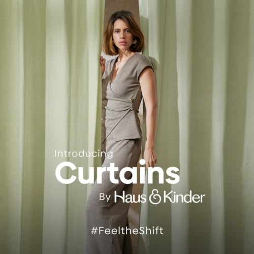 Image of haus & kinder Blackout Curtains 7 feet Long, Door Curtains 7 Feet Set of 2, Blackout Curtain,100% Room Darkening Door Curtain (Pista Green, 114x213 CM)