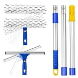 ITTAHO Window Squeegee with Extension Pole, Separate 12' Squeegee & 11' Microfiber Scrubber Heads, Window Cleaning Kit for Hard-to-Reach Windows, Shower Doors, Car Windshields, Indoor Outdoor-2 Pads