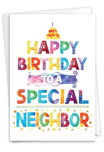 NobleWorks Neighbor Birthday Card Neighbor Happy Birthday Greeting Card with 5 x 7 Inch Envelope (1 Card) Watercolor Bday Special Neighbor for Men and Women C10628BDG