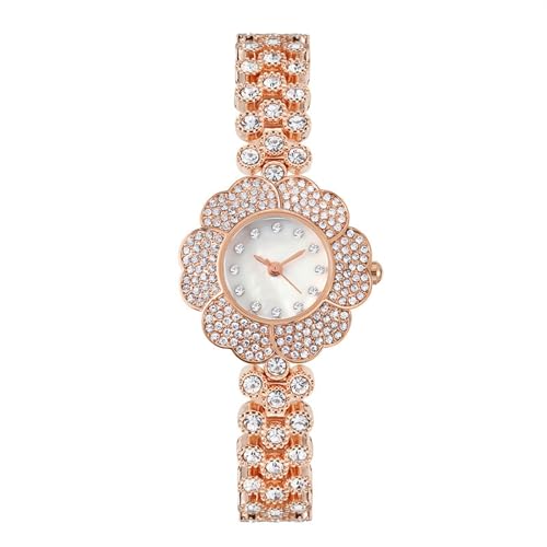 JUSKAQZYI étanche Montre Montre À Quartz avec Strass Et Fleurs, Idéale for Les Fêtes d'anniversaire Et Les Événements Cadeau Montre(Rose,Wit)