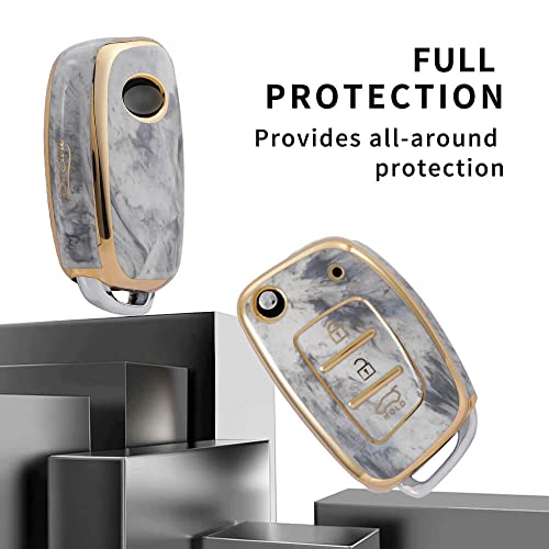 Image of Keycare TPU Key Cover Compatible for: Creta, Venue, i20 N line, Aura, Xcent, Active i20, Elite i20 flip Key (Non Push Button Start Models) (Marble Finish)