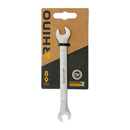 RHINO - Clé à fourches, Clé Plate, clé de Serrage à fourches - Diamètre 8 x 9 mm - Fabriqué en Acier (Chrome Vanadium) - Haute qualité - Garantie à Vie - Plusieurs Tailles Disponibles