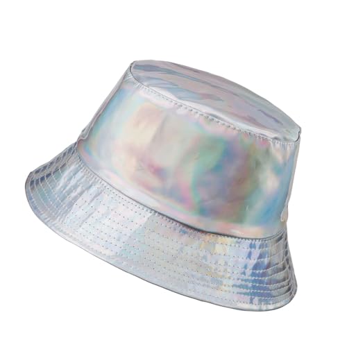 Image of Unisex Black Bucket Hat Waterproof Rain Hat Reversible Shiny Rave Bucket Hat for Concert Festival