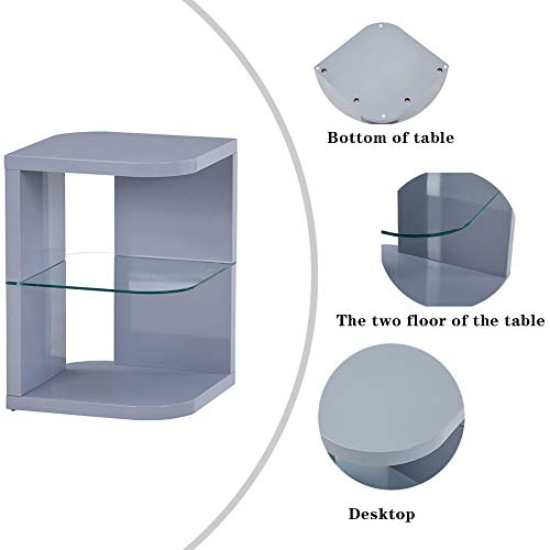 GOLDFAN Wood Side Table with Glass End Table Small Coffee Table Lamp Sofa Bedside Table with Storage for Living Room/Bed Room - Image 4