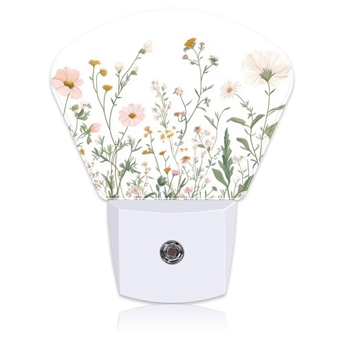 Image of Wildflowers Plug in Night Lights, Watercolor Colorful Wildflowers Nightlight Plug Into Wall Dusk to Dawn Sensor for Kid Girls Boys Women Men Room, Hallway, Kitchen, Bathroom, Stairs Decor