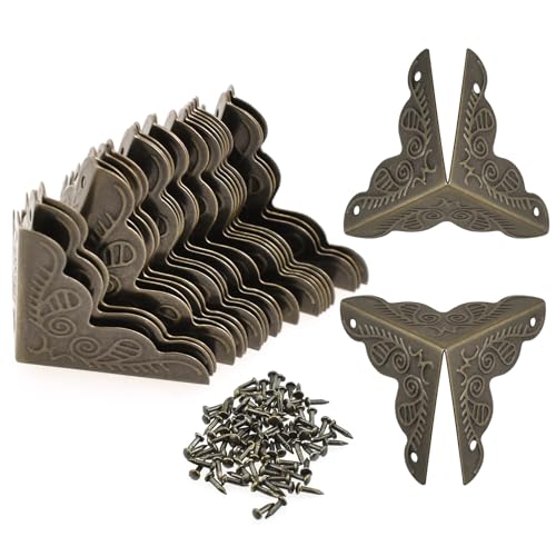 UBANU Vintage Edge Guard, 24Pcs Bronze Antique Decorative Corner Guard for Case Tone Box Jewelry Box Corner with Mounting Screws