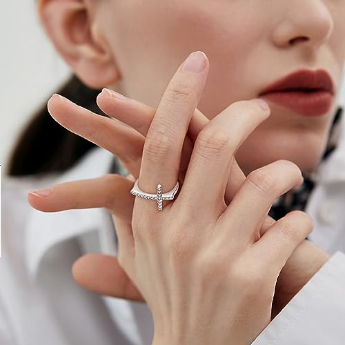 Cross Ring 925 Sterling Silver Cubic Zirconia Cross Statement Rings for Women Anniversary Christmas Day Size 5-104